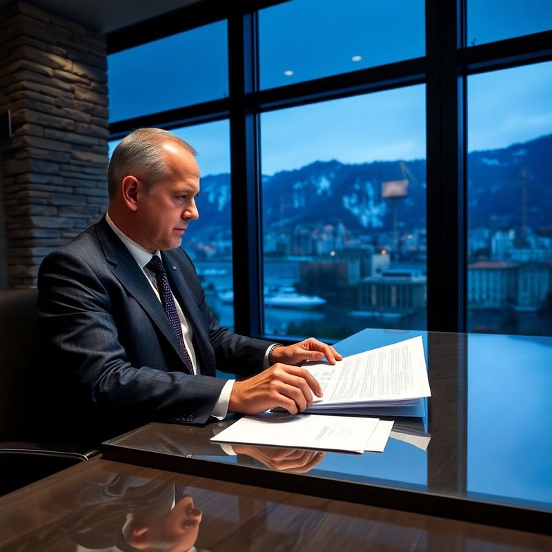 Direktor pregleduje dokumente z pogledom na mesto
